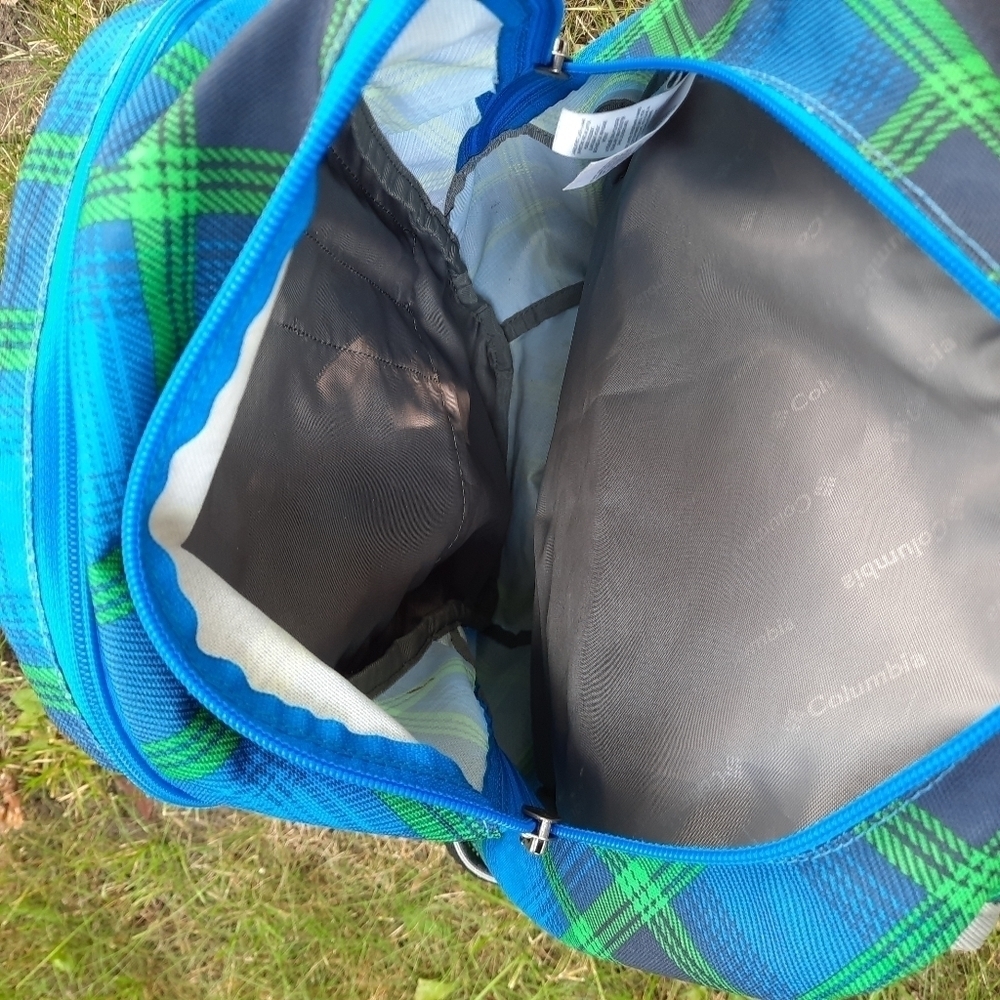 🛍 Columbia Beacon Daypack Backpack 2 water bottle pockets blue green plaid - Picture 11 of 14